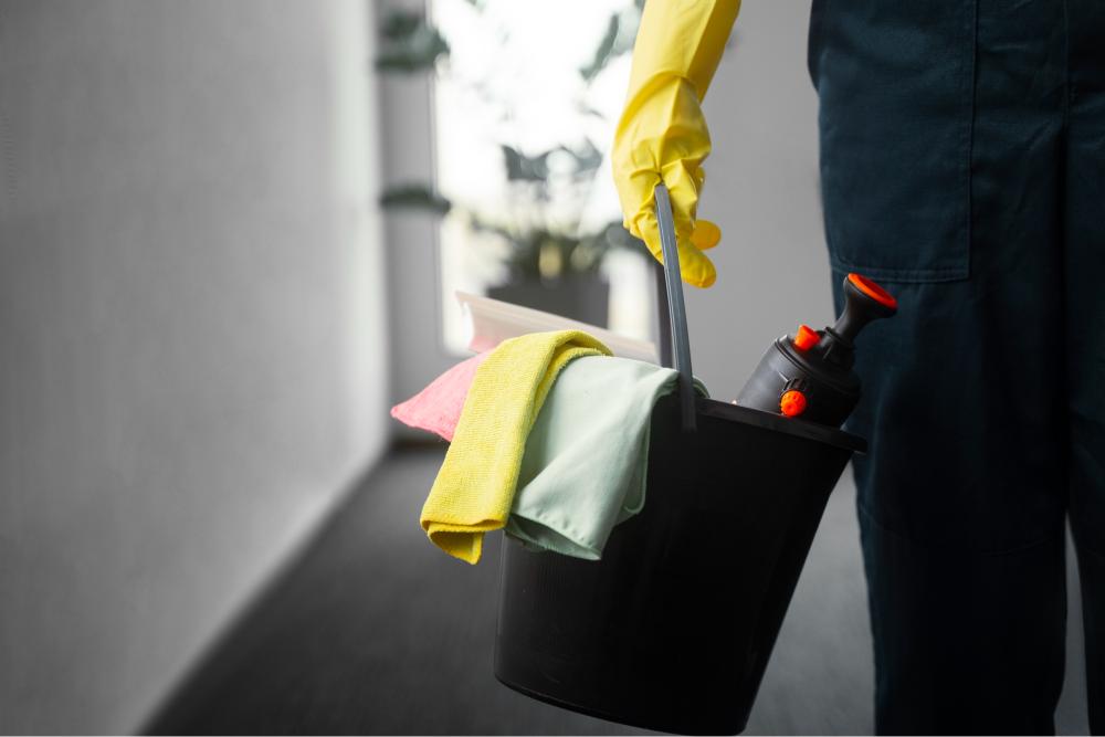 Cleaner working indoors